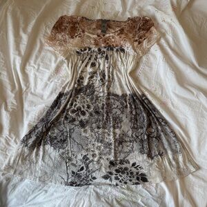 S-Twelve Vintage Cream Black Lace Embellished Babydoll Top S Made in USA